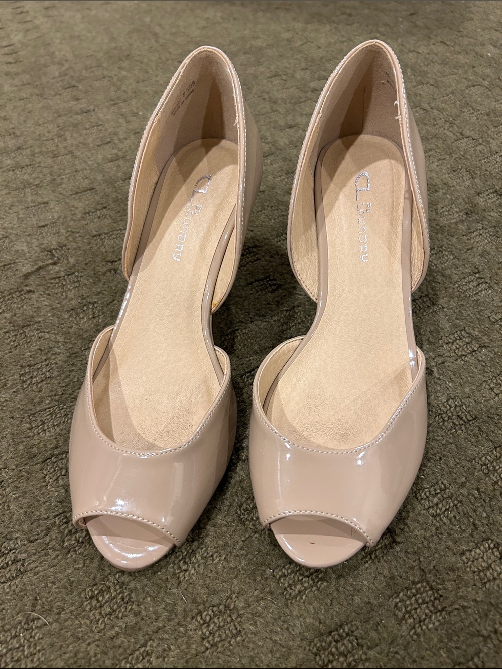 Women's Nude Patent Peep-Toe Flats by Laundry